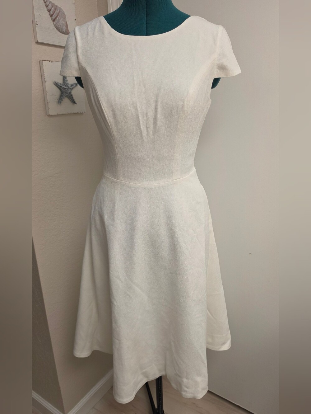 Dress the Population Livia Ivory Fit & Flare Dress Pockets Size Small NWT